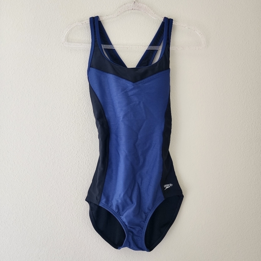 Speedo Colorblock Blue Harmony One Piece Swimsuit Size S Nwt
